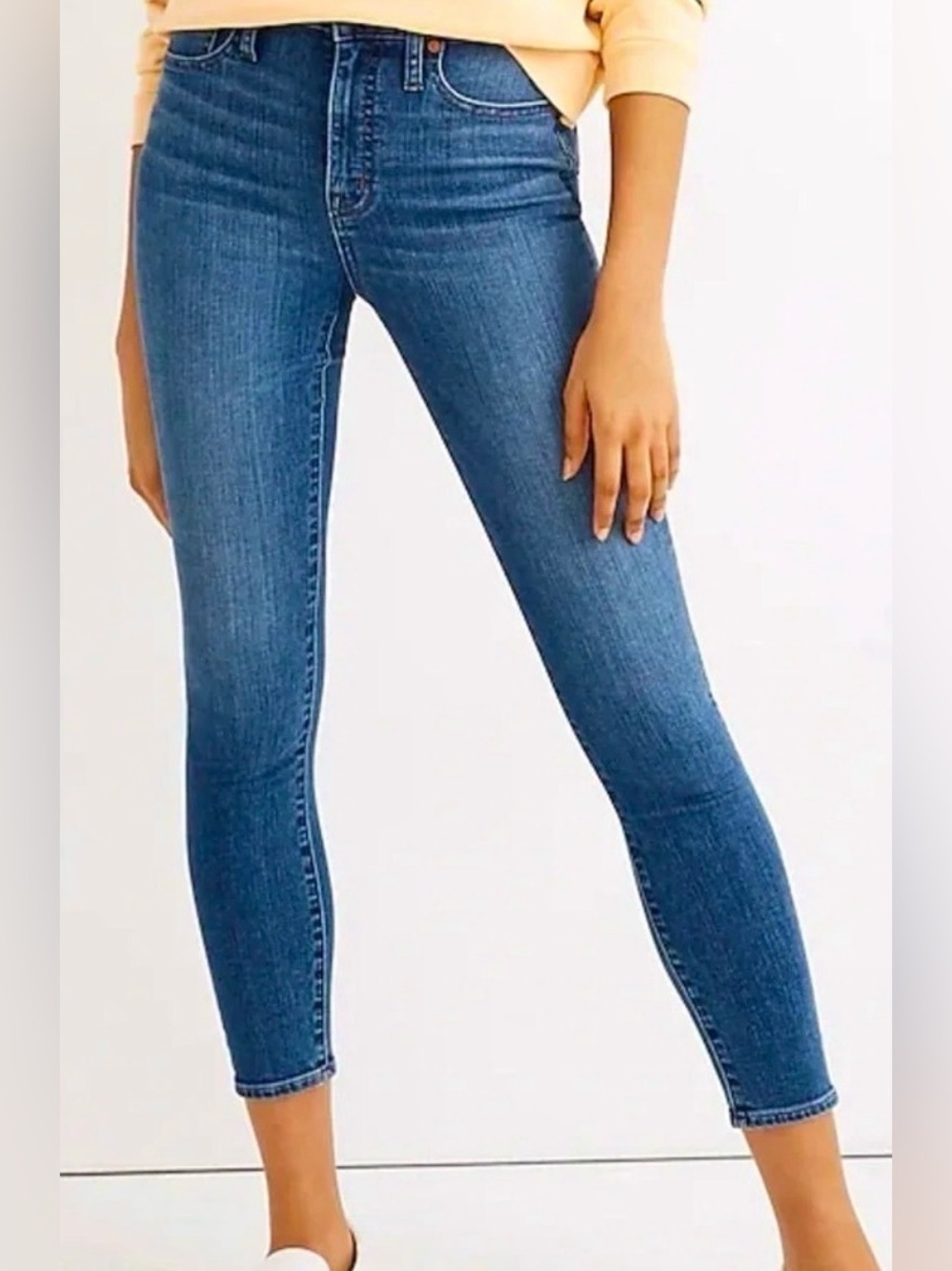 Madewell high rise curvy skinny ankle straight button fly blue street party 25